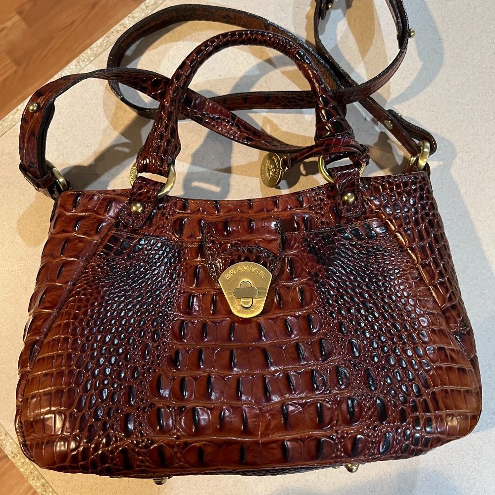 Vintage Brahmin Croc Embossed Leather Handbag & Crossbody Bag